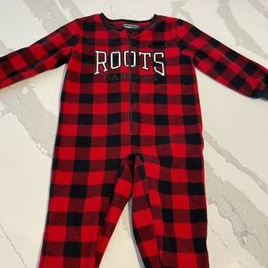 Roots fleece buffalo plaid romper
